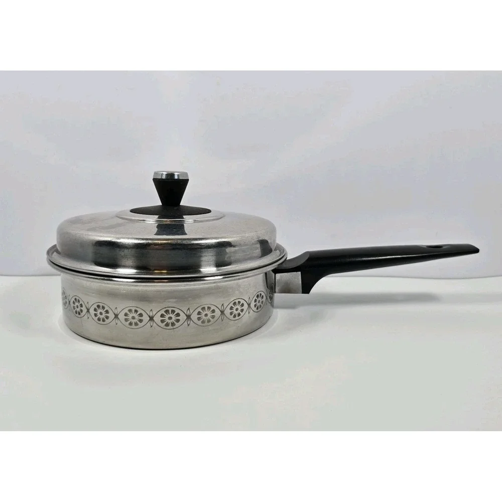 Vintage ECKO Flint Ware 3 Ply Stainless Steel Sauce Pan USA MCM
